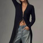 Anthropologie Pilcro Faux Leather Trim Zip Up Duster Cardigan in Medium Black Photo 0