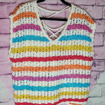 Judith March 100% COTTON CROCHET OPEN KNIT CROSS BACK SWEATER TANK TOP LARGE Photo 0