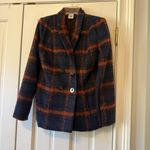 CAbi Checkmate Blue & Orange Plaid Double Breasted Textured Blazer Jacket Small Photo 1