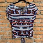 Daytrip Aztec Print Tie-Back Top Womens Size Small Open Back Short Sleeve Blouse Photo 0
