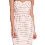 Shoshanna  Cream & Pink Strapless Striped Mini Dress size 6 Sweetheart Neckline Photo 0