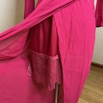 Bebe  Dress Womens 6 Raspberry Pink Chiffon Faux Wrap Midi Sheer 3/4 Sleeve Photo 5