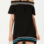 MIKEN SWIM Women's Navy Blue Off Shoulder Smocked Neckline Swim Cover Photo 1