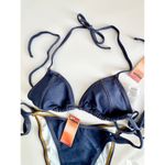 Cupshe NWT  X JoJo Escaping Denim Effect Bikini Top & Side Tie Bottoms Set Blue S Photo 3