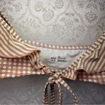 Aerie  Bikini Two Piece Scoop Ruffle Seersucker Gingham Top M Bottom S White Tan Photo 2