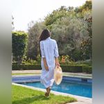 Frank & Eileen Rory Long Sleeve Linen Striped Maxi Dress Blue XL Photo 1