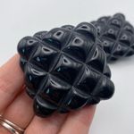 Vintage Huge Black Square Pineapple Textured Shoe Clips Photo 2