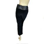 Alice + Olivia BLACK CORDUROY CROPPED FLARE LEG PANTS WITH LEATHER TRIM (6) Photo 2