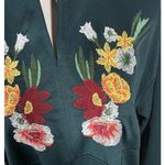 ZARA Collection B Green Floral Embroidered Long Sleeve Tie Neck Shift Dress Med Photo 2