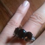 Brazilian Smokey Quartz Three Stone Stainless Steel Ring (Size 7) Photo 11