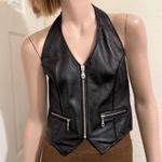 Vintage FIRST Black 100% Genuine Leather Biker Vest Women’s Halter Vest Size M Size M Photo 2