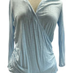 White House | Black Market  NWT Baby Blue Faux Wrap 3/4 Sleeve Surplice Tee Photo 0