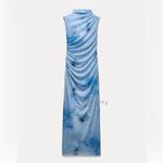 ZARA NWT Draped Printed Midi Stretchy Blue Hues Dress: Woman’s Size Small Photo 1