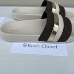 Michael Kors  Cream Brandy Metallic Striped Logo Slide Sandal Photo 2