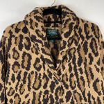 Lauren Ralph Lauren Leopard Print Lambswool Cardigan Sweater Button Front Sz Med Tan Photo 3