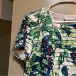 Alfred Dunner Blouse White Blue Green Tropical Floral Tiered LP Photo 3