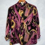 draper's & damon's Draper’s & Damon’s Wine & Black Sheer Contemporary Groovy Retro Button Blouse S Photo 1