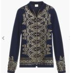Chico's Chico’s Demitria Cardigan Navy Gold Beaded Embroidered Zip Jacket Sz 1 Photo 0