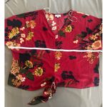 Umgee Floral Tie Front Blouse Burgundy Red Long Sleeve V Neck Top Photo 6