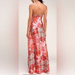 Lulus NWT  Whirlwind Red Multi Scarf Print Satin Maxi Dress Size Small‎ Photo 1