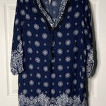 Hua Lan Floral Tie Front Long Sleeve Mini Dress Blue Size L Photo 0