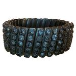 Vintage Accordian Rhinestone Stretch Cuff Bracelet Gemstones Silver Tone Bling E Photo 2