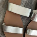 J.Crew  Malta metallic silver 2 strap leather flat slide sandal size 7 Photo 2