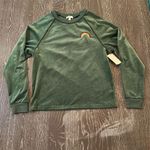 BP XXS Green Velour Crewneck Sweatshirt Embroidered Rainbow Long Sleeve Photo 0