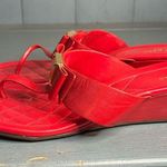 Cole Haan  Sandals Thong Leather Flat Bow Quilted Footed Tali Signature, 8.5 Red Photo 3