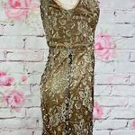 Sue Wong Women's Laced Cap Sleeve Sheath Cocktail Party Dress Gold Size 4 Photo 3