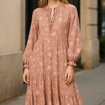 NWT O.P.T. X Anthropologie Floral Poppy Ruffle Tired Bohemian Midi Dress Red Photo 0