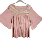 easel  100% Cotton Pink Lightweight Flowy Lace Detail Kimono Sleeve Blouse Size S Photo 0