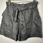 Magaschoni Black Linen Paper Bag Waist Belted Shorts Women's Size S Photo 0