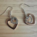 Rose Gold Tone Heart Drop Earrings with Rhinestone Accents Photo 5
