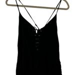 Solemio Black Tank Top Ruffle Design Cross Back Shirt Women’s Size Medium Style! Photo 0