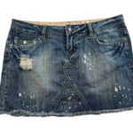 Rue 21 Vtg Y2K Jr 3 / 4 Low Rise Mini Skirt Denim Distressed Grunge Skater Punk Boho Photo 0