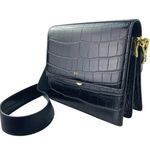 JW Pei  Women's Black Faux Leather Vegan Croc Mini Flap Crossbody Handbag OS Photo 0