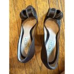 Oscar de la Renta Shoes Womens Size 7M Brown Bow Crystal Peep Toe Heels Italy Photo 8