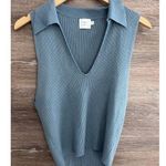 Luna Ivy Top Cropped Blue XL Knit V Neck Sleeveless Collared Photo 0