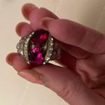 Handmade  colorful Swarovski crystal oval pink ring, size 6 made in France boho Photo 2