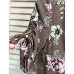Storia Floral Gray/Purple Deep V Tie Chiffon Tie 3/4 Sleeve Midi Dress Size S Photo 3