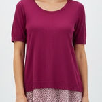 Ann Taylor Petite Short Sleeve Knit Top with Printed Layered Hem Size SP Purple Photo 0