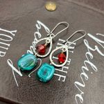 Handmade Vintage Beaded Earrings | Red + Turquoise Glass | Stainless Steel Hooks Photo 3