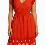 Solitaire Size M coral orange red eyelet floral dress with ruffle sleeves Photo 0