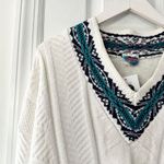 NAS North America Sweaters Deadstock White Green Lined V Neck Sweater Jumper OS Size M Photo 1