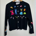 Emma Tricot Black Cardigan Sweater Colorful Clothes Embroidery Women’s Medium Photo 0