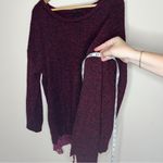 Women's Burgundy Sweater with Lace Trim black marled knit detail crewneck XL Red Photo 1