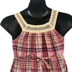 Lovers Rock Juniors Plaid Sleeveless Tank Top Size Large, Crochet Trim Tie Waist Brown Photo 5