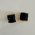 Vintage 80s M.Jent Gold & Navy Enamel Square Fashion Clip Photo 2