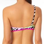 California Waves Juniors’ Printed Asymmetric Bikini Top Black Pink Lime L NWT Photo 4